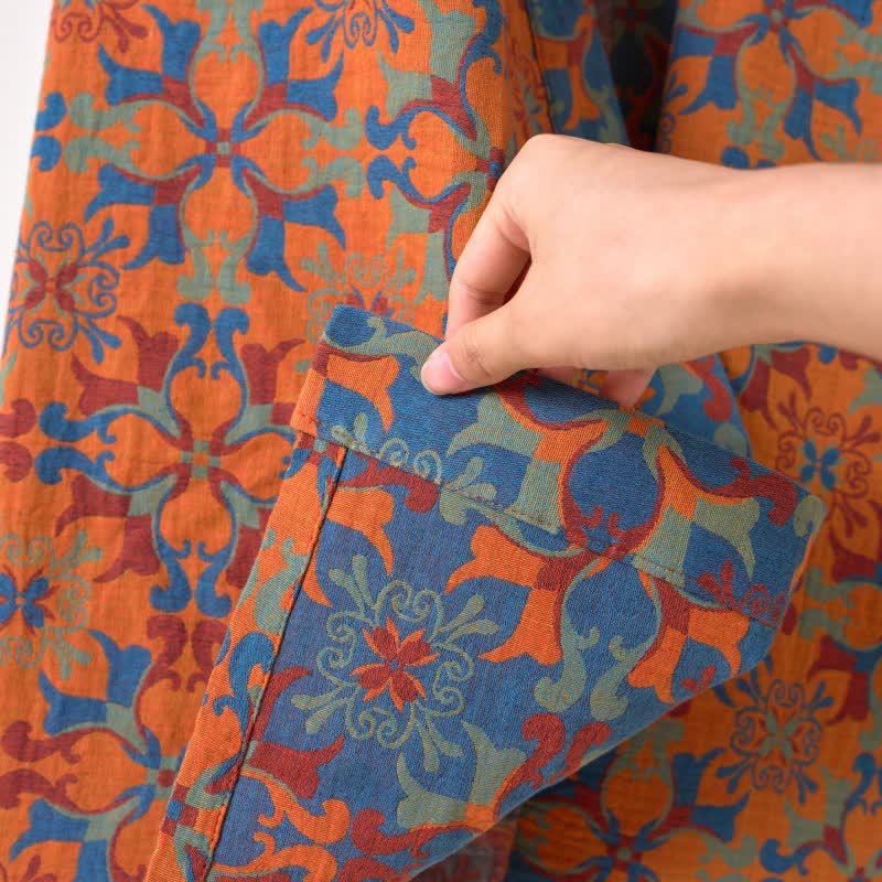 Reversible Organic Cotton Gauze Kimono Robe for Lounge