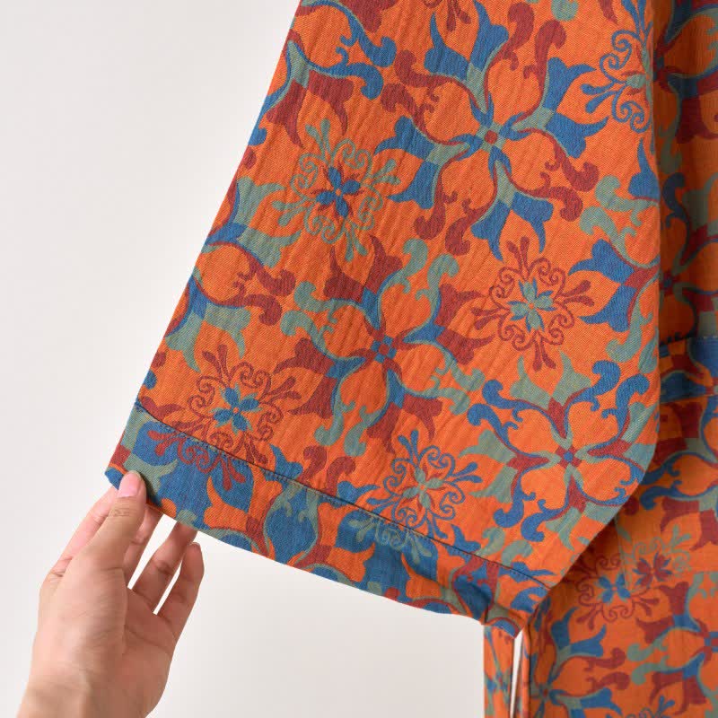 Reversible Organic Cotton Gauze Kimono Robe for Lounge