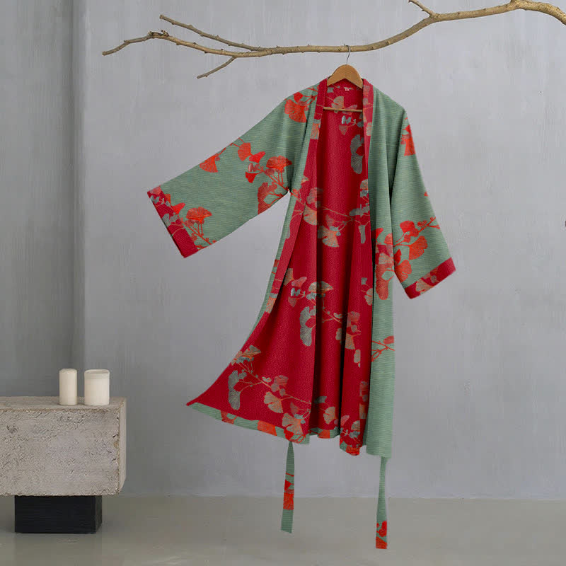 Reversible Organic Cotton Gauze Kimono Robe for Lounge
