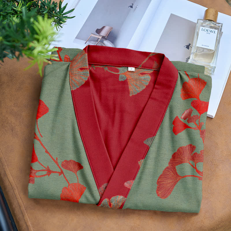 Reversible Organic Cotton Gauze Kimono Robe for Lounge