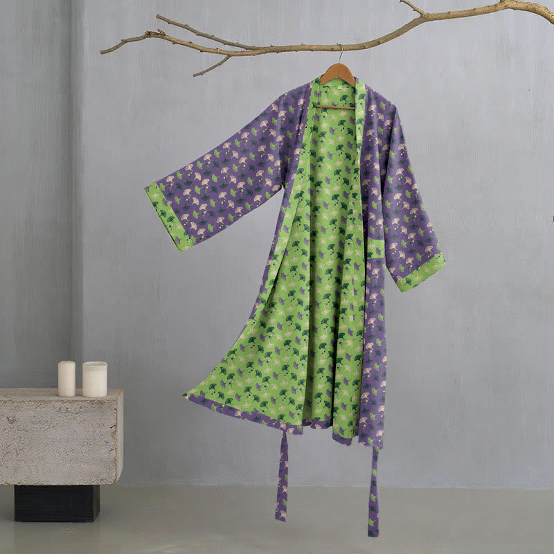 Two Tone Cotton Gauze Kimono Robe for Bath and Lounge