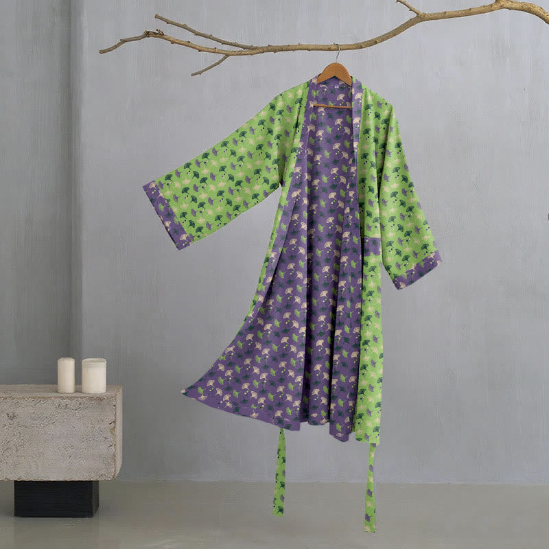 Two Tone Cotton Gauze Kimono Robe for Bath and Lounge