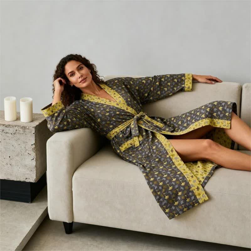 Two Tone Cotton Gauze Kimono Robe for Bath and Lounge
