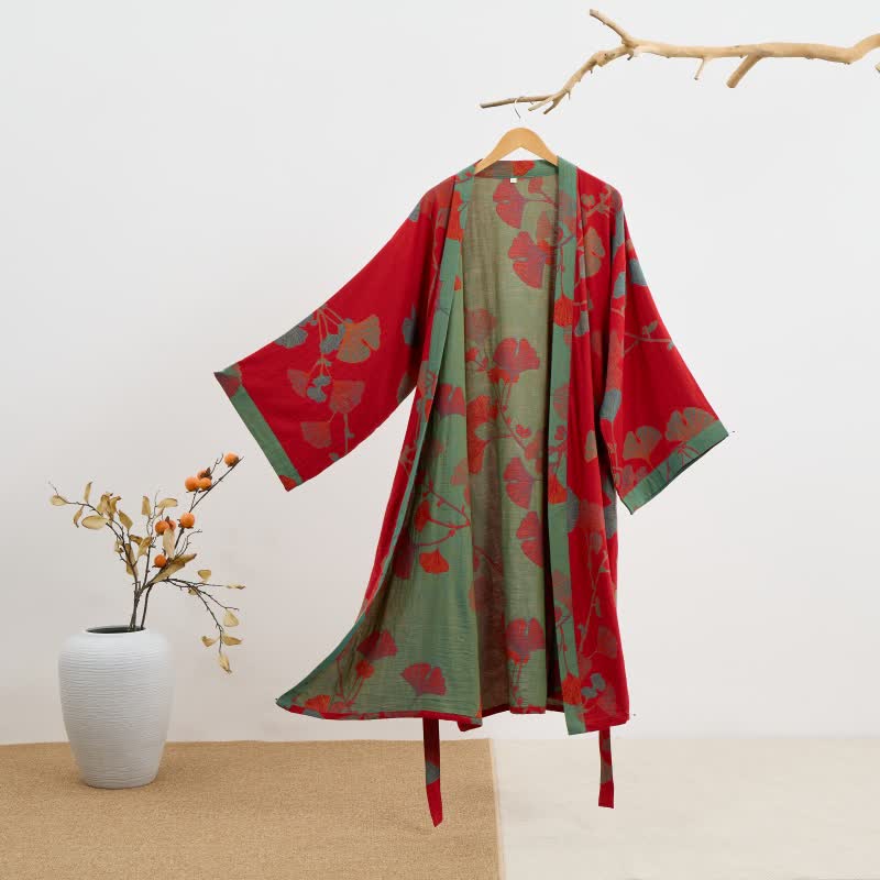 Reversible Organic Cotton Gauze Kimono Robe for Lounge