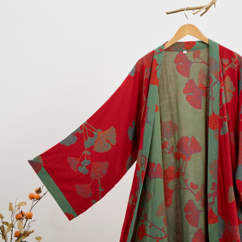 Reversible Organic Cotton Gauze Kimono Robe for Lounge