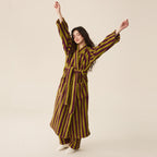 Striped Fleece Bathrobe, Soft Plush Robe, Unisex Loungewear, Indoor Outdoor