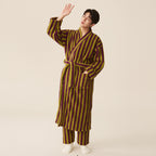 Striped Fleece Bathrobe, Soft Plush Robe, Unisex Loungewear, Indoor Outdoor