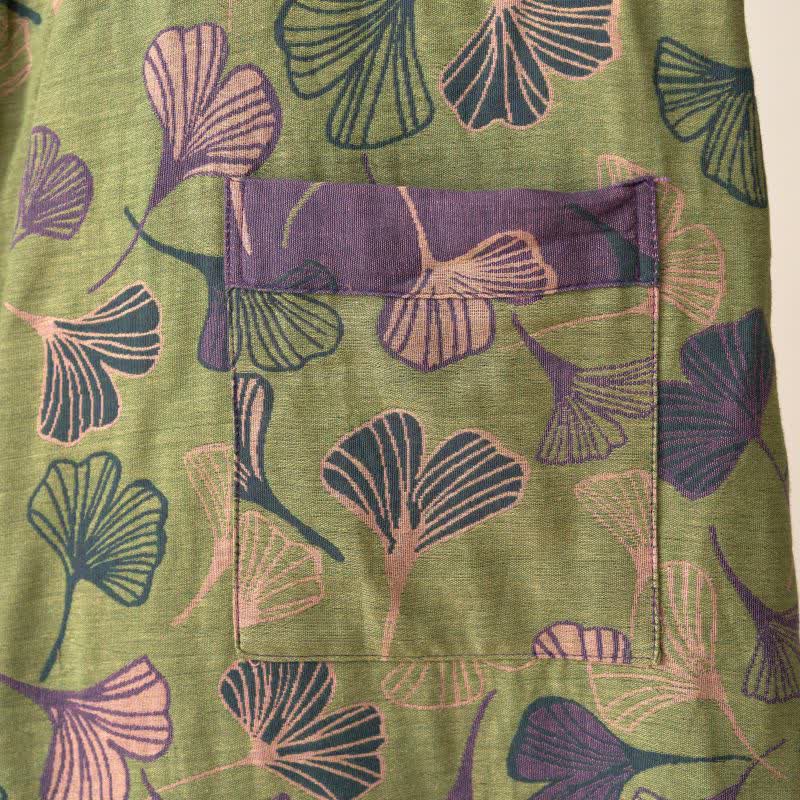 Cotton Gauze Kimono Robe with Ginkgo Leaf Pattern