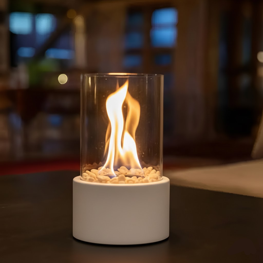 Modern Tabletop Bioethanol Fireplace Glass Metal Fire Bowl