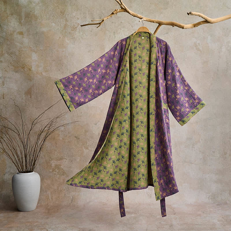 Two Tone Cotton Gauze Kimono Robe for Bath and Lounge