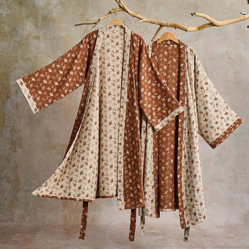 Two Tone Cotton Gauze Kimono Robe for Bath and Lounge