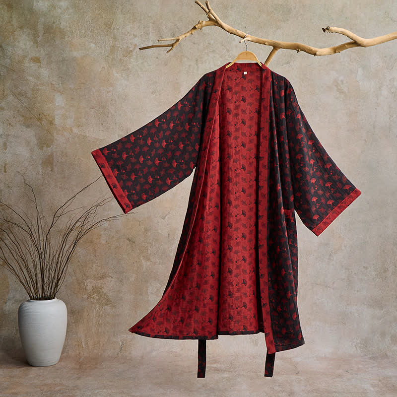 Two Tone Cotton Gauze Kimono Robe for Bath and Lounge