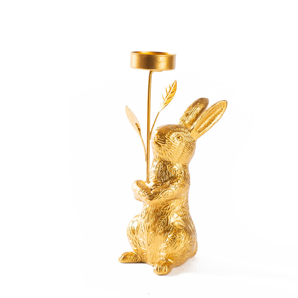 Golden Easter Bunny Candle Holder Iron Tabletop Decoration