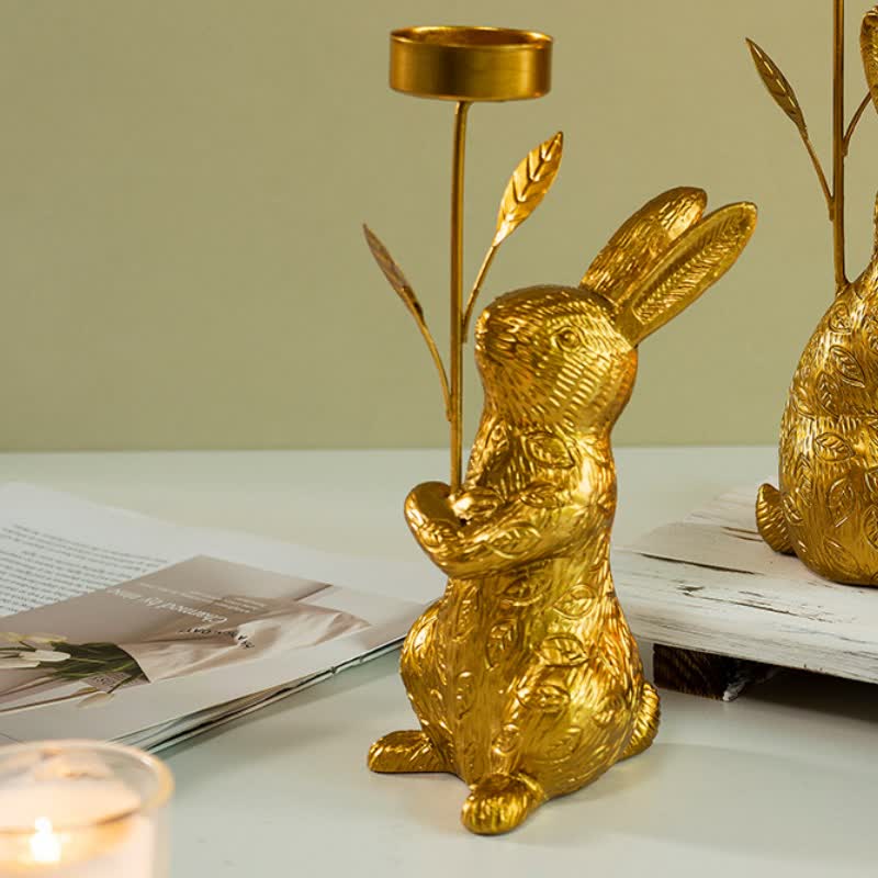 Golden Easter Bunny Candle Holder Iron Tabletop Decoration