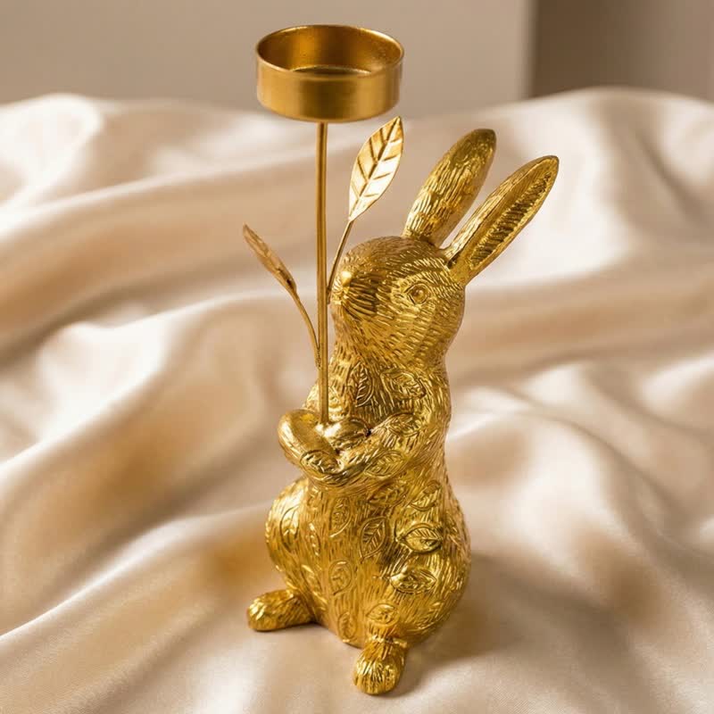 Golden Easter Bunny Candle Holder Iron Tabletop Decoration