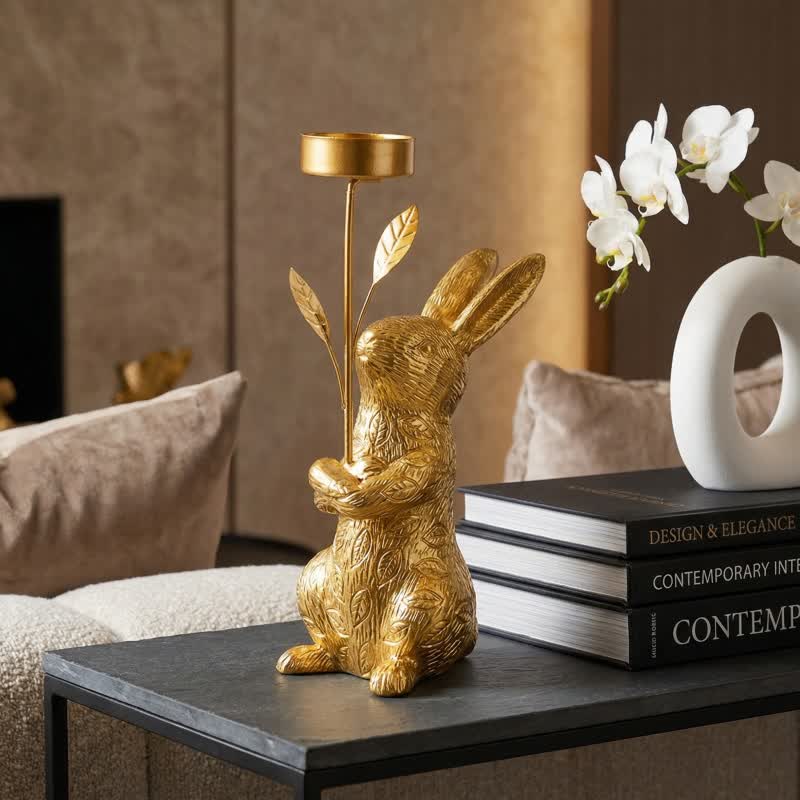 Golden Easter Bunny Candle Holder Iron Tabletop Decoration