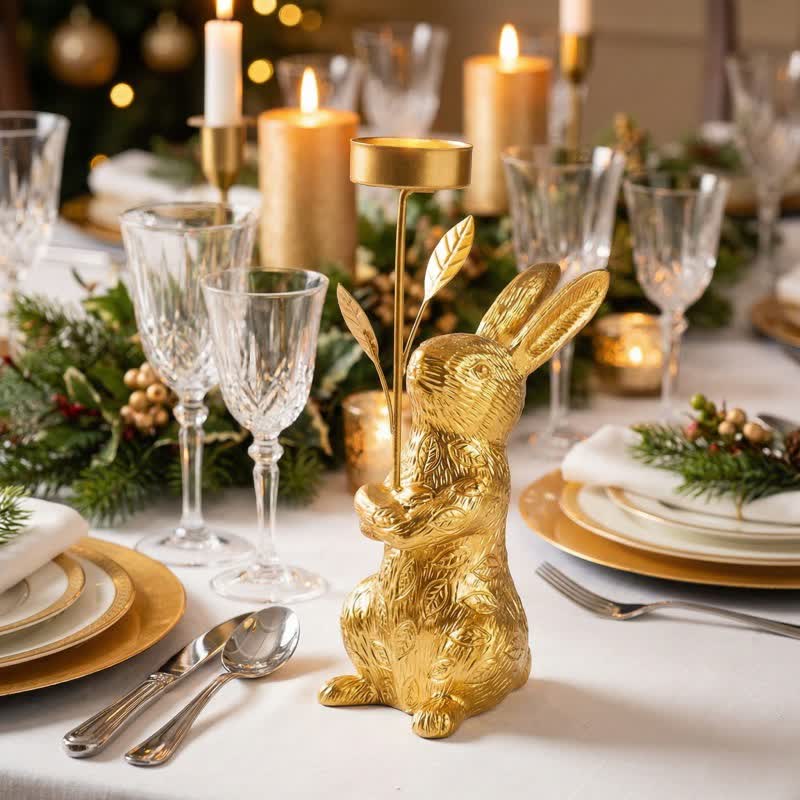 Golden Easter Bunny Candle Holder Iron Tabletop Decoration