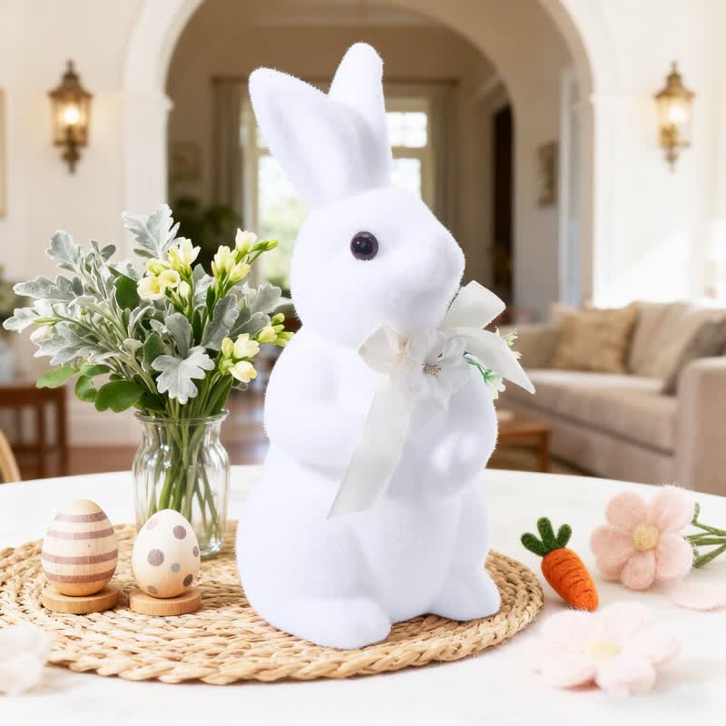 Easter Bunny Flocked Tabletop Decor Spring Bunny Ornament