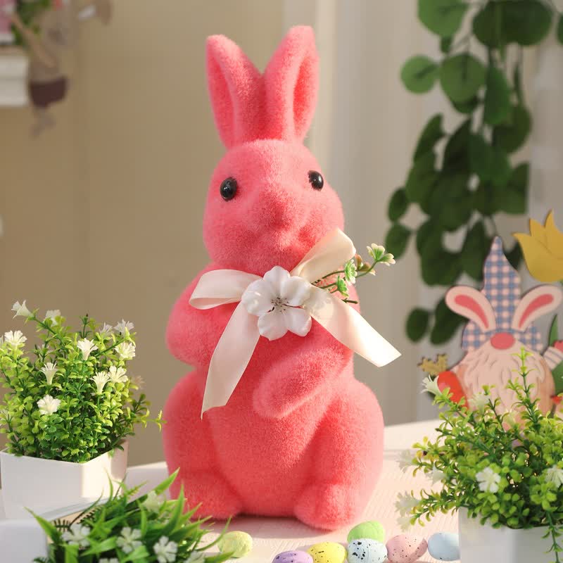 Easter Bunny Flocked Tabletop Decor Spring Bunny Ornament