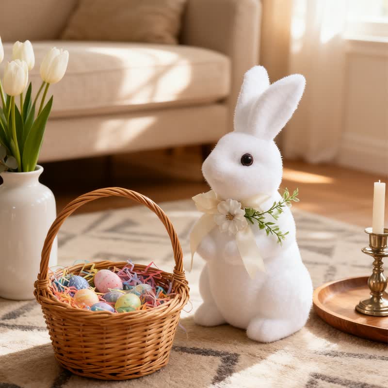 Easter Bunny Flocked Tabletop Decor Spring Bunny Ornament
