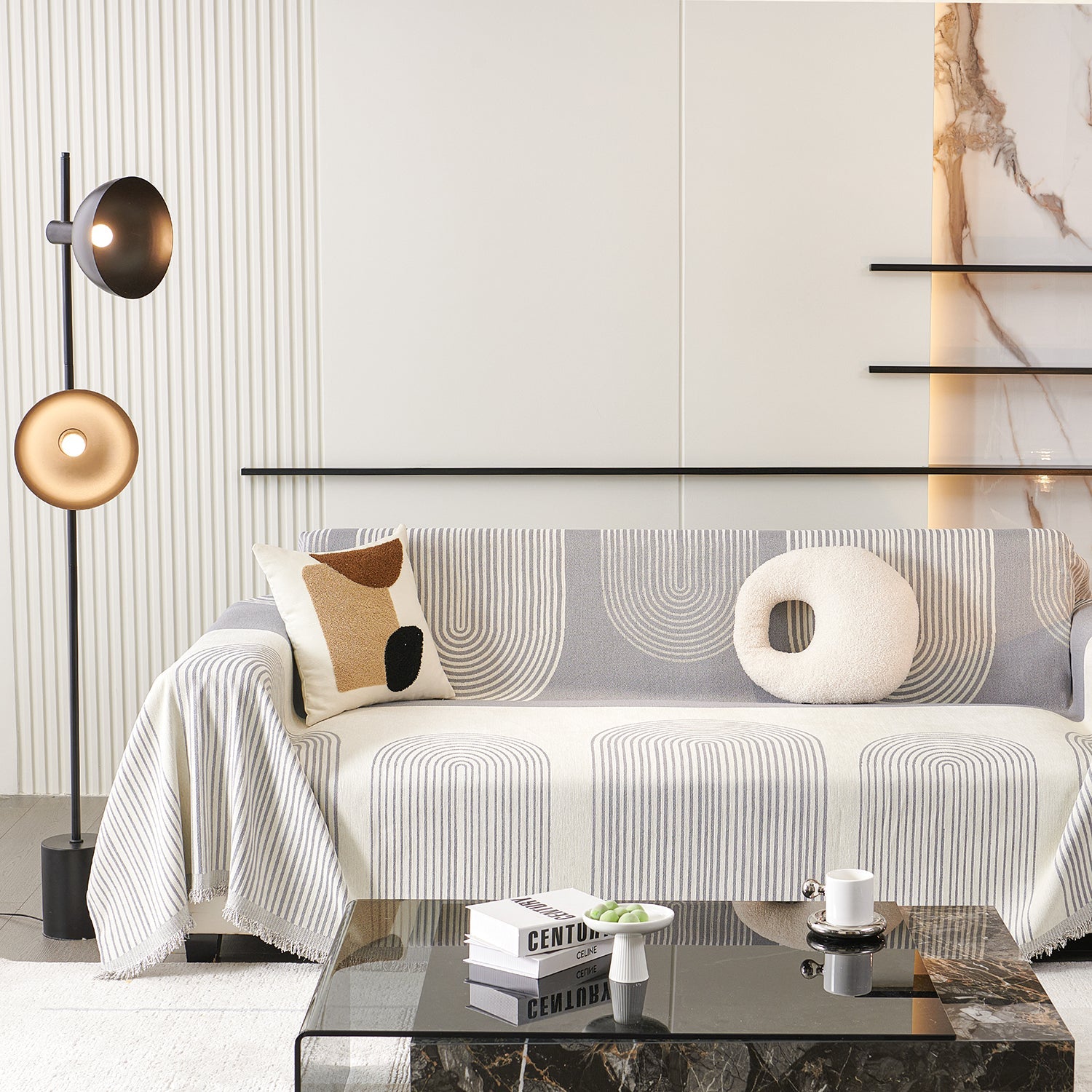 Arch Pattern Chenille Sofa Cover with Soft Textured Weave