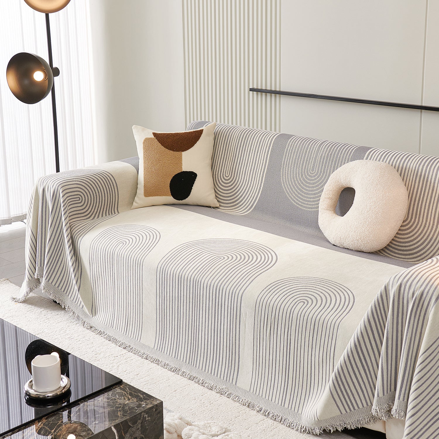 Arch Pattern Chenille Sofa Cover with Soft Textured Weave