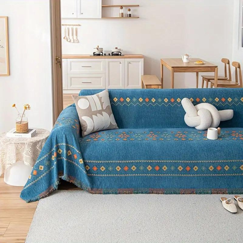 Boho Chenille Sofa Cover with Tassel Detail for Cozy Homes