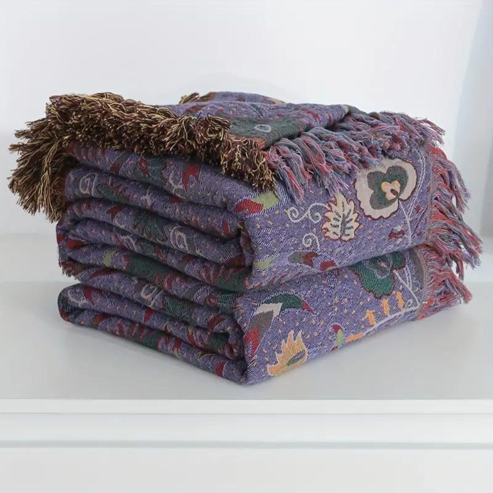 Cotton Peacock Tassel Throw Blanket for Sofa Bed or Decorative Use