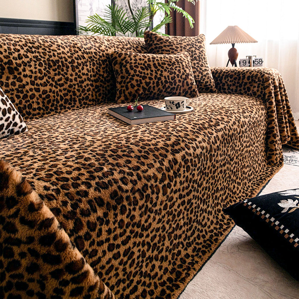 Glamour Leopard Plush Scratch Resistant Sofa Cover for Chic Homes