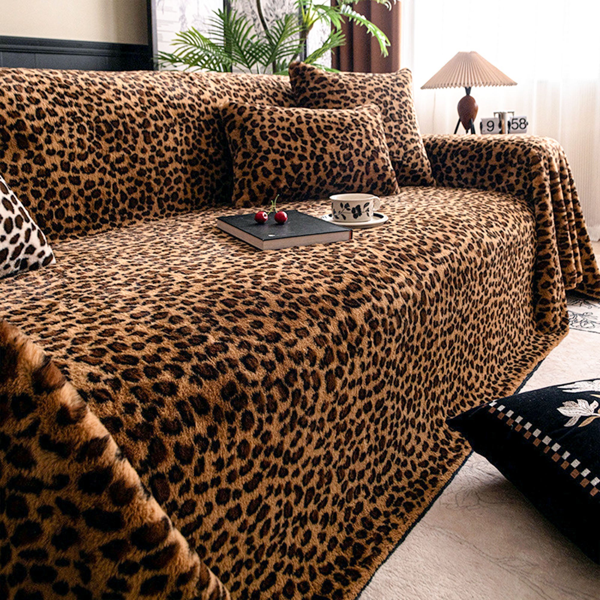 Glamour Leopard Plush Scratch Resistant Sofa Cover for Chic Homes