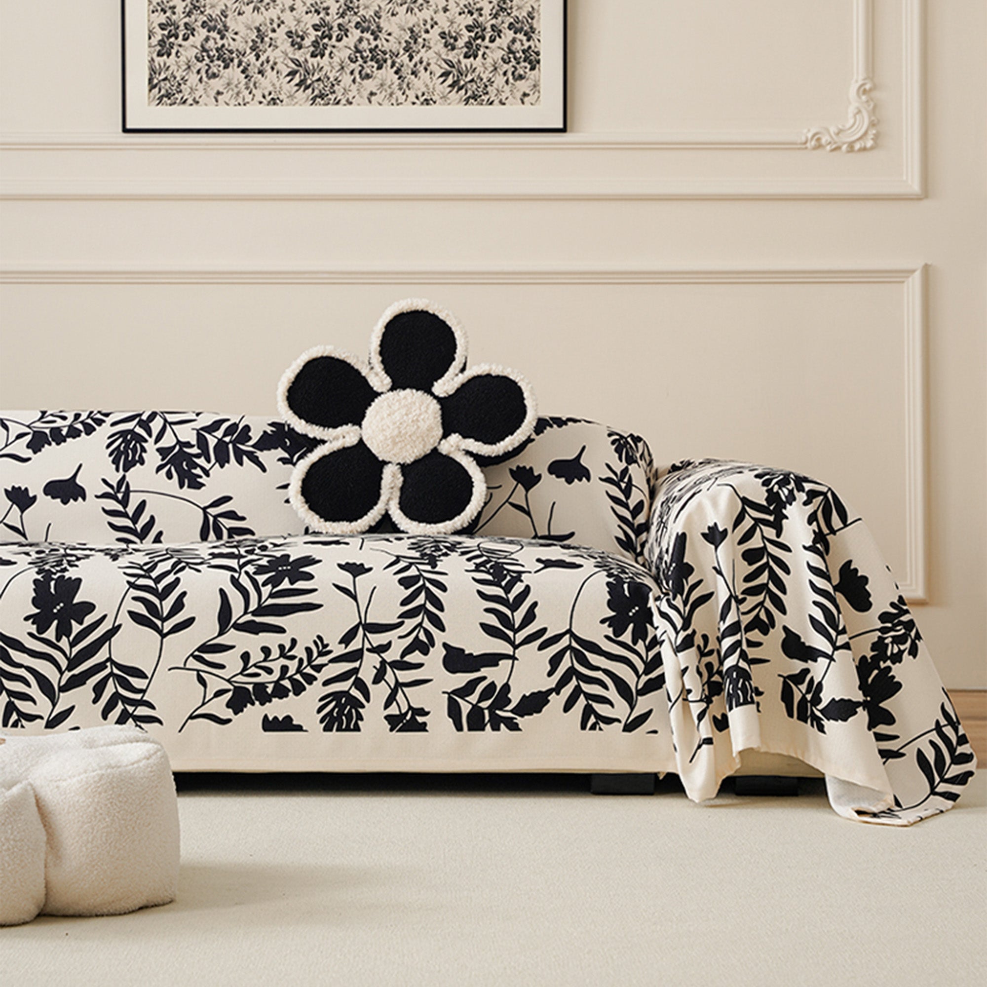 Botanical Jacquard Sofa Cover in Soft Woven Fabric