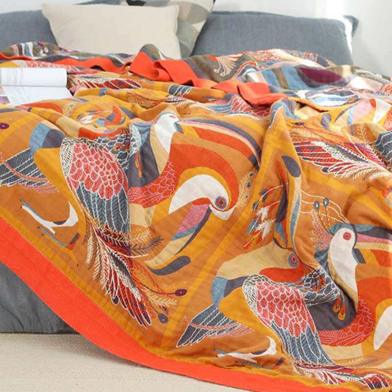 Toucan Bird Cotton Quilt with Reversible Soft Woven Design