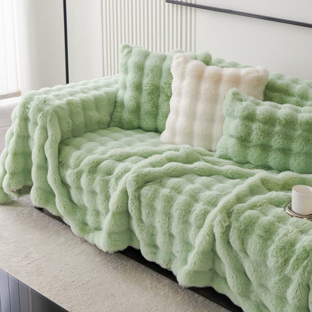 Luxe Ripple Faux Fur Sofa Cover for Soft Modern Elegance