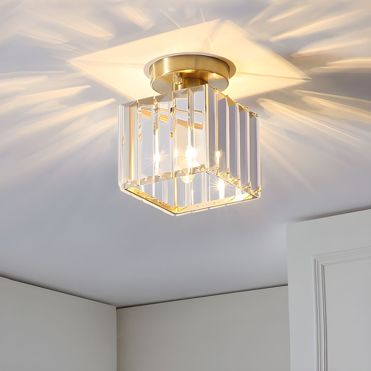 Modern Crystal Flush Mount Ceiling Light Brass Hallway Lamp