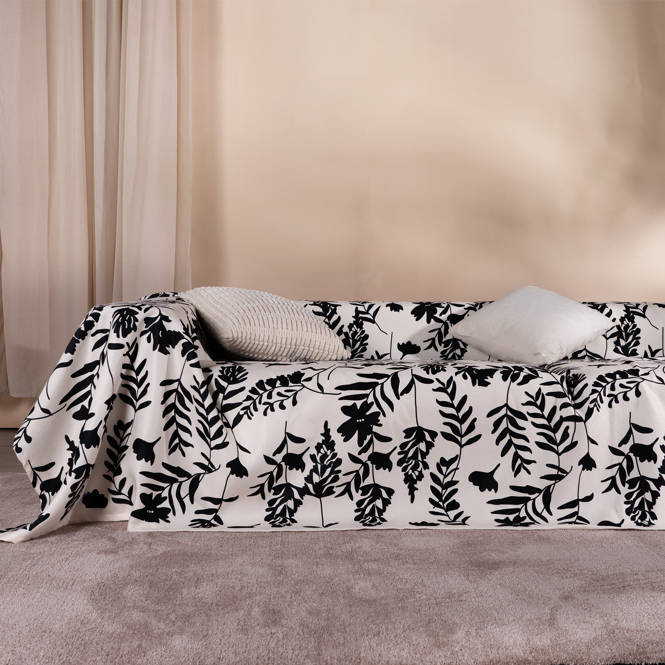 Botanical Jacquard Sofa Cover in Soft Woven Fabric