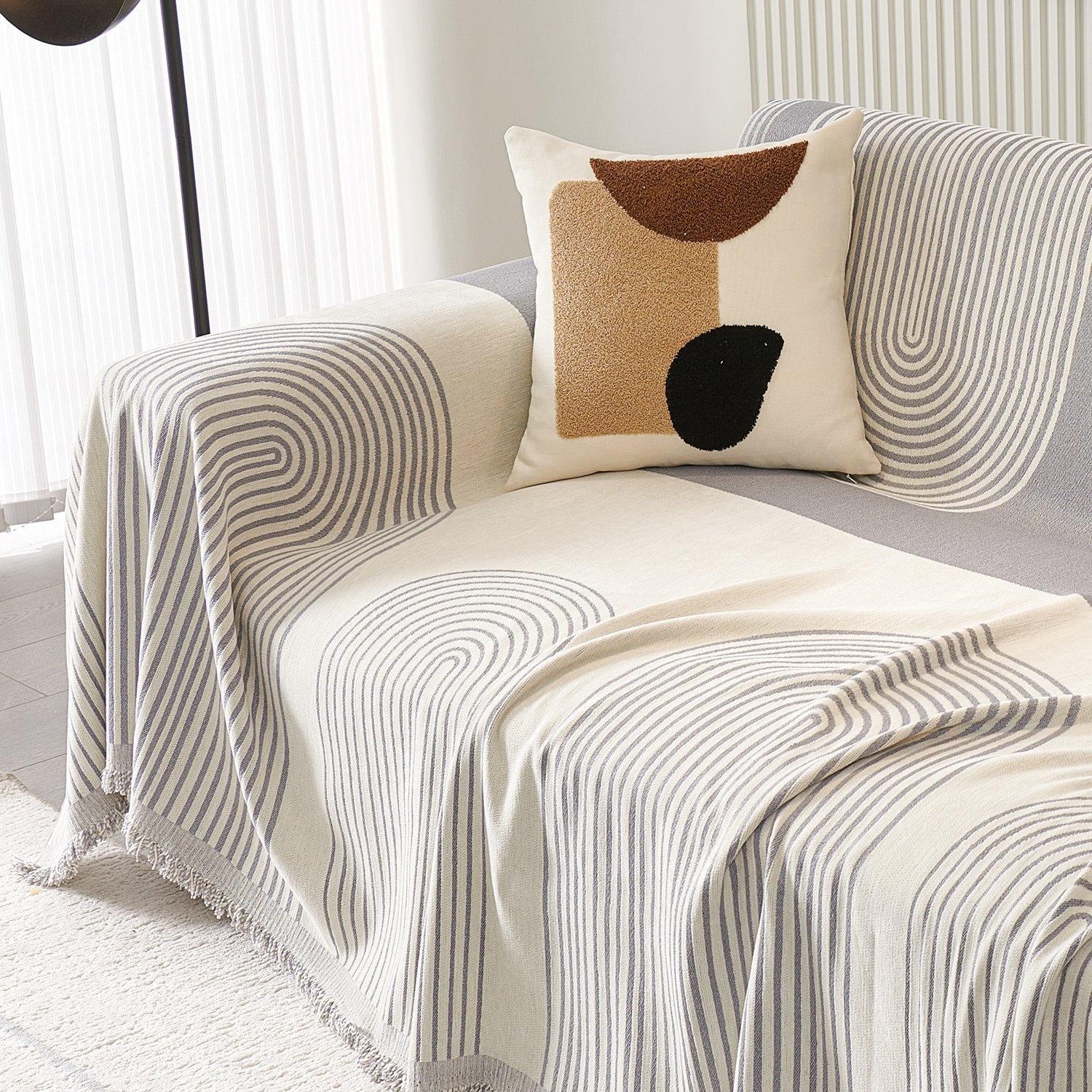 Arch Pattern Chenille Sofa Cover with Soft Textured Weave