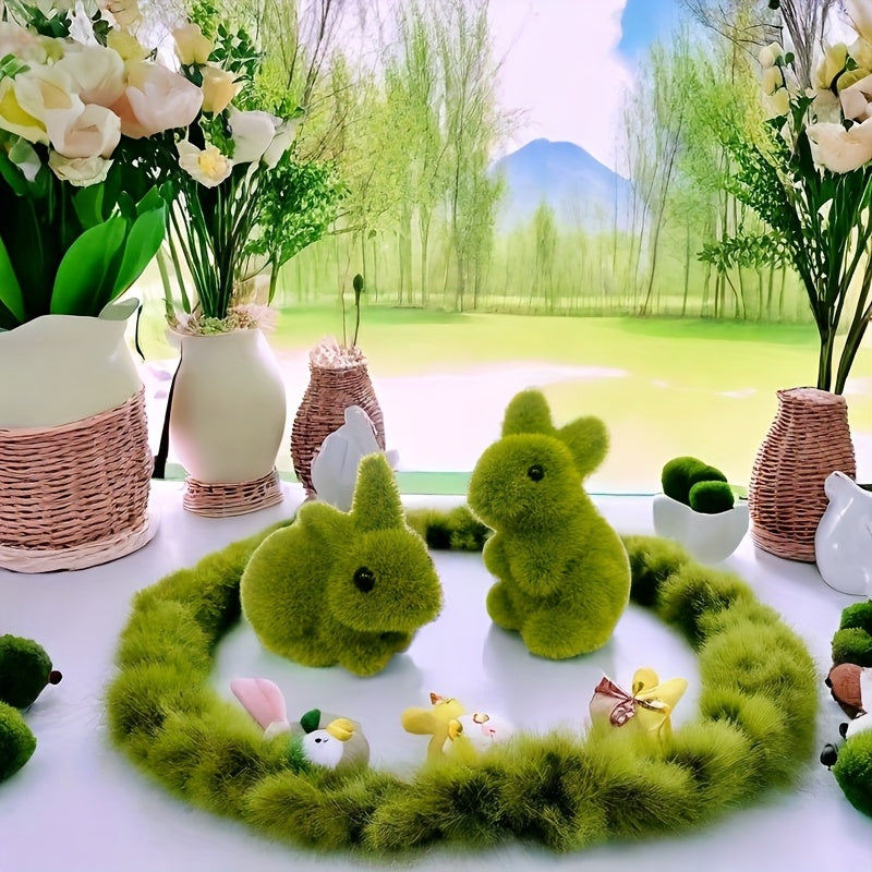 Decorative Moss Bunny Figurine Garden Style Home Decoration