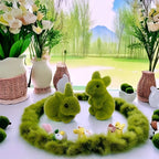 Decorative Moss Bunny Figurine Garden Style Home Decoration