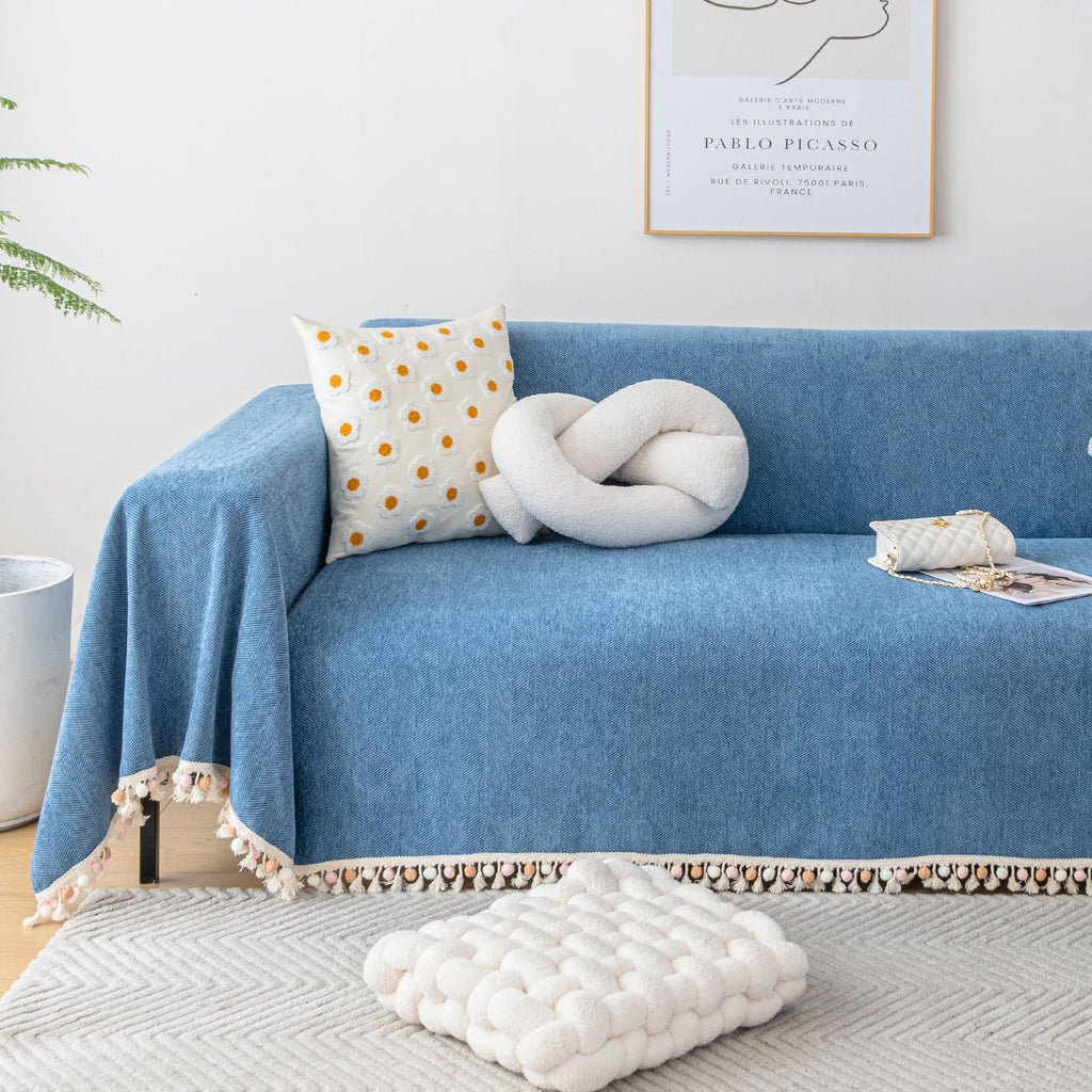 Herringbone Tassel Chenille Sofa Cover for Pet Friendly Homes