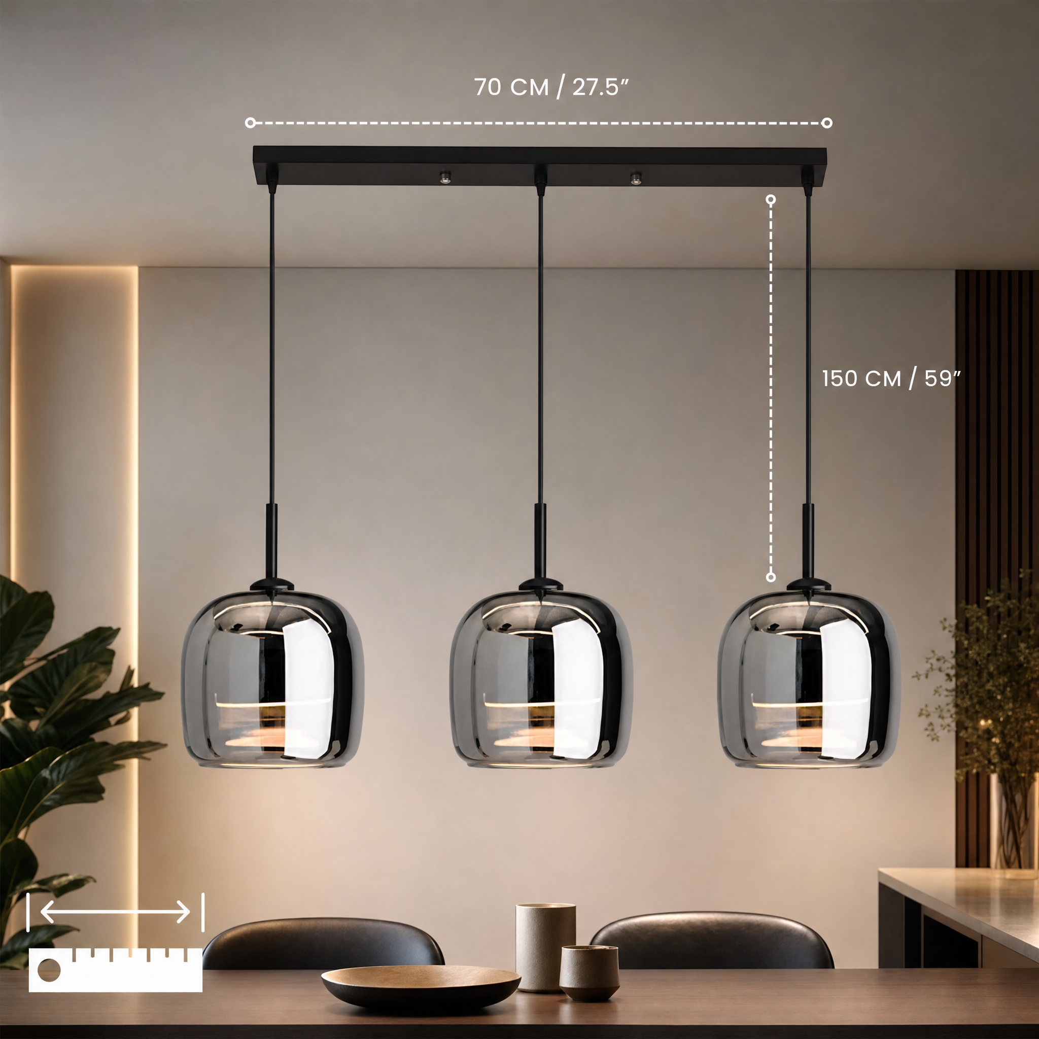 Moon-inspired glass pendant light in a modern bedroom