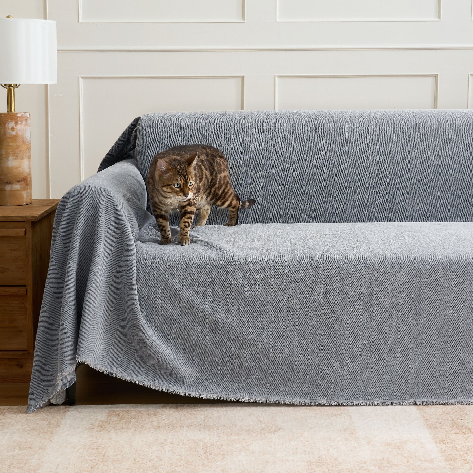 Durable Herringbone Sofa Cover for Modern Pet Friendly Homes