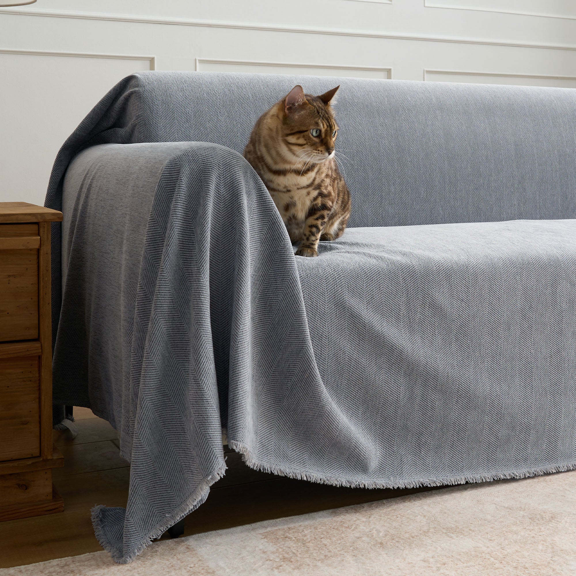 Durable Herringbone Sofa Cover for Modern Pet Friendly Homes