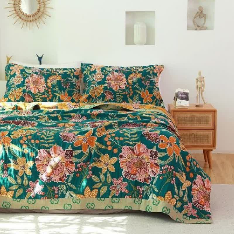 Reversible Cotton Floral Quilt for Bed and Sofa Layering