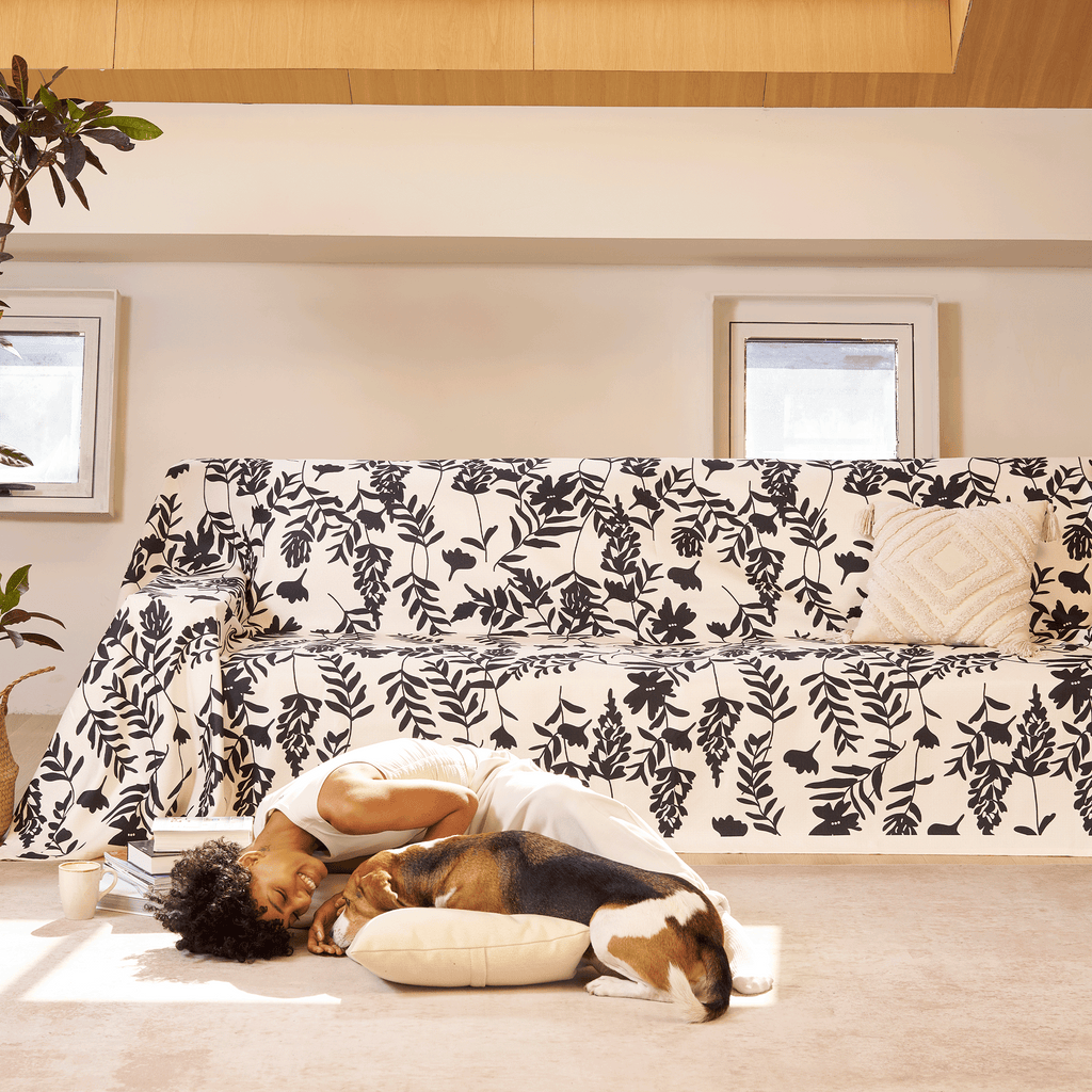 Botanical Jacquard Sofa Cover in Soft Woven Fabric