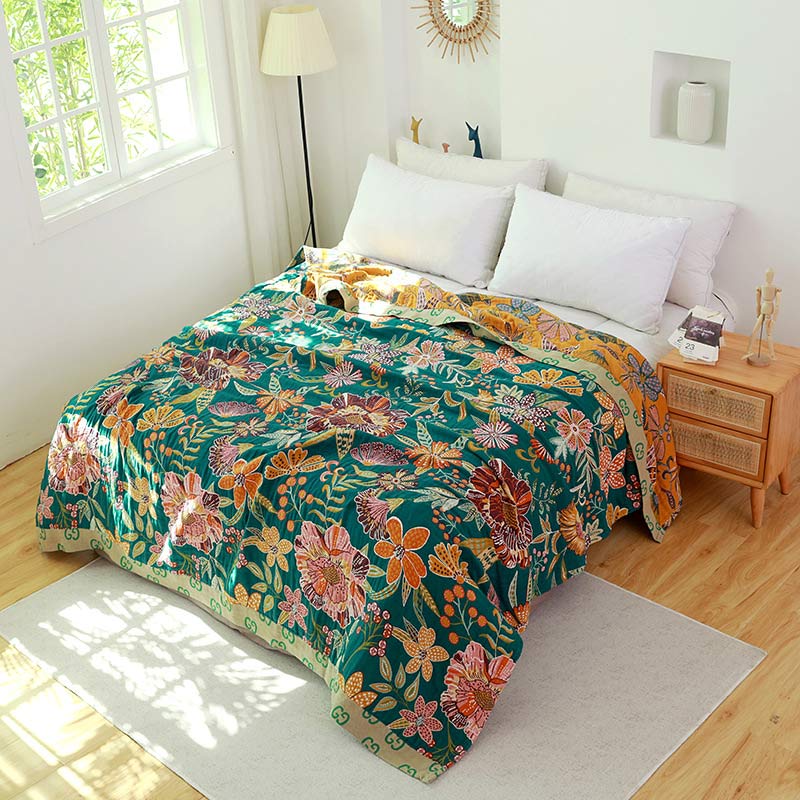 Reversible Cotton Floral Quilt for Bed and Sofa Layering
