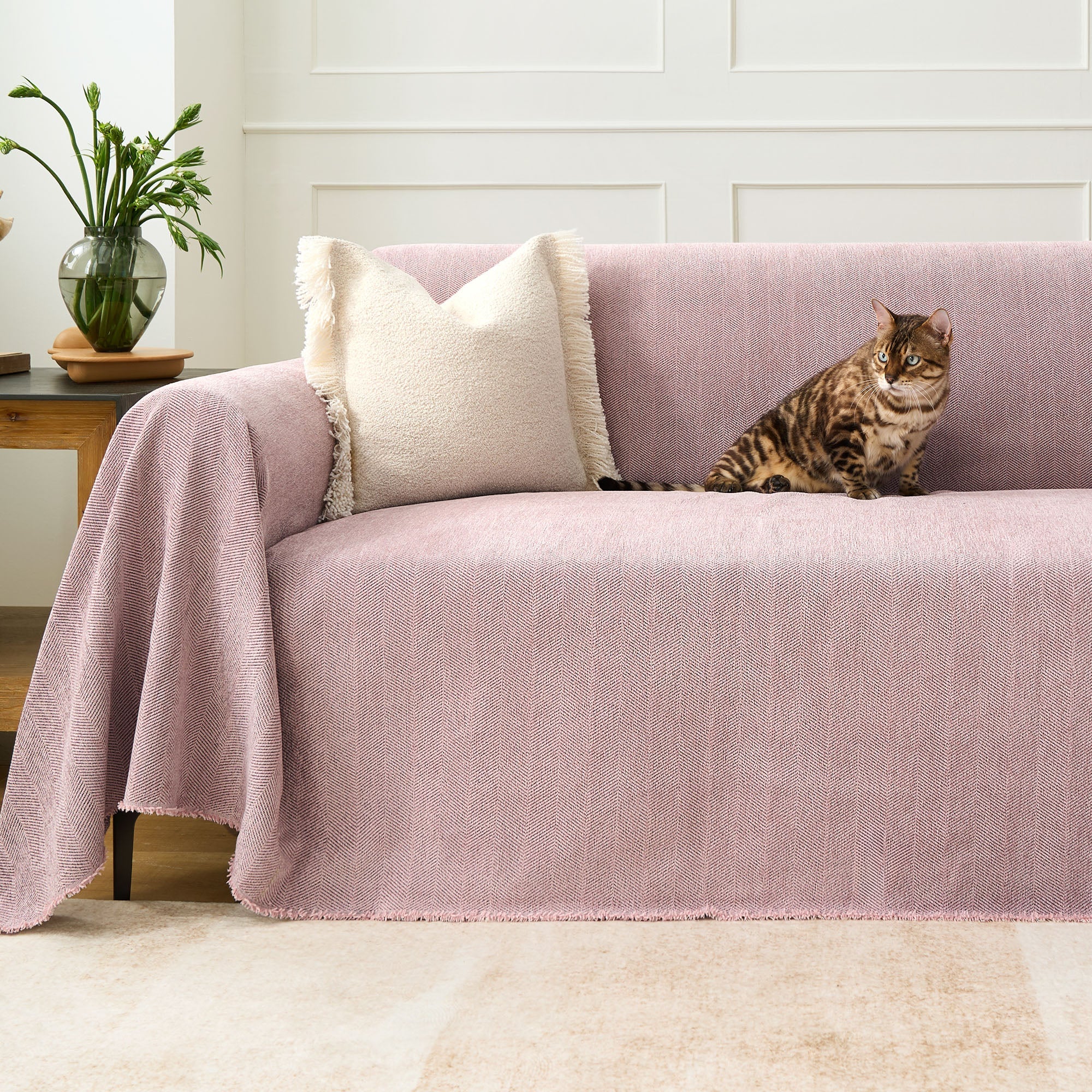 Durable Herringbone Sofa Cover for Modern Pet Friendly Homes
