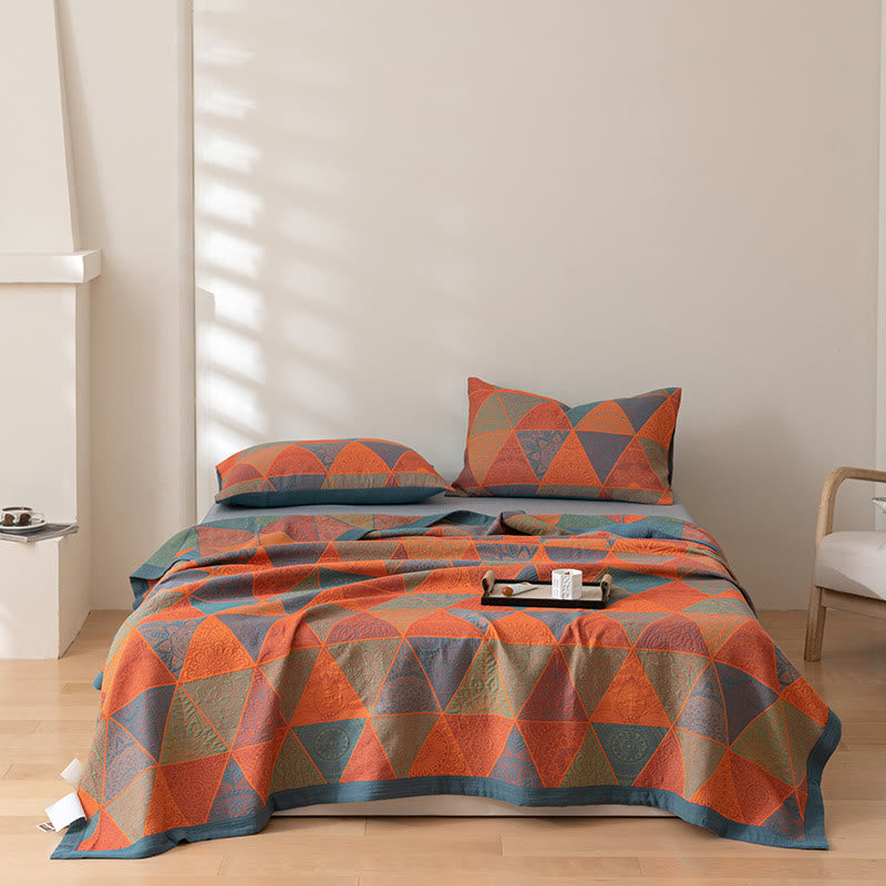 Reversible Triangle Pattern Cotton Quilt for Bed Layering