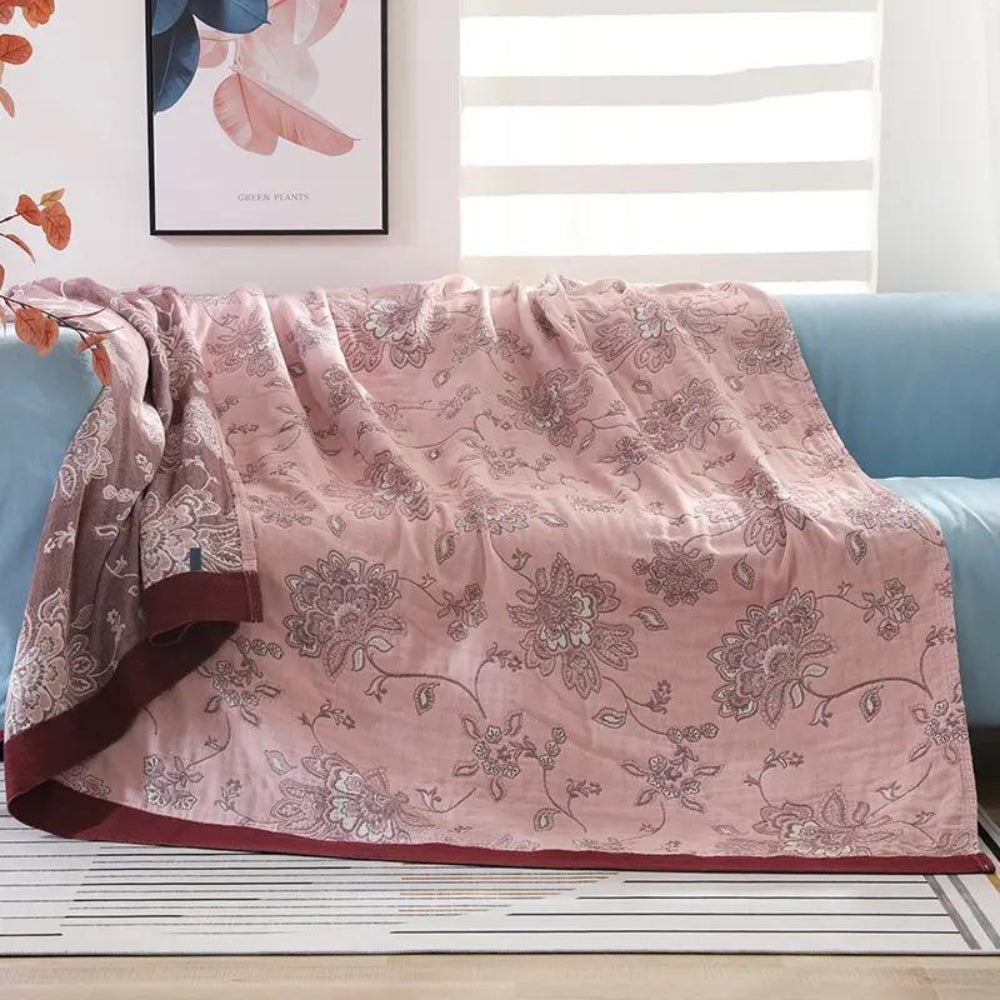 Cotton Floral Gauze Comfort Blanket for Bed or Sofa