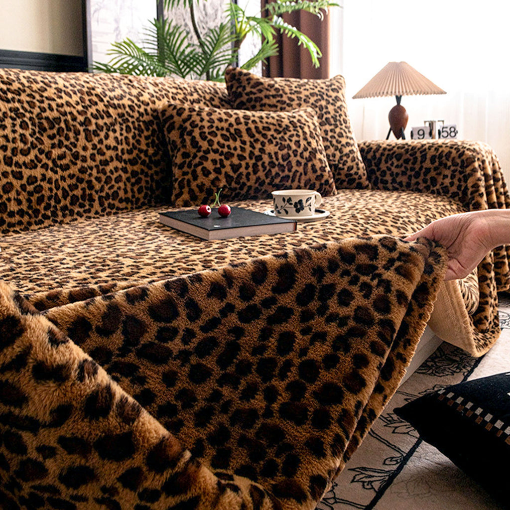 Glamour Leopard Plush Scratch Resistant Sofa Cover for Chic Homes