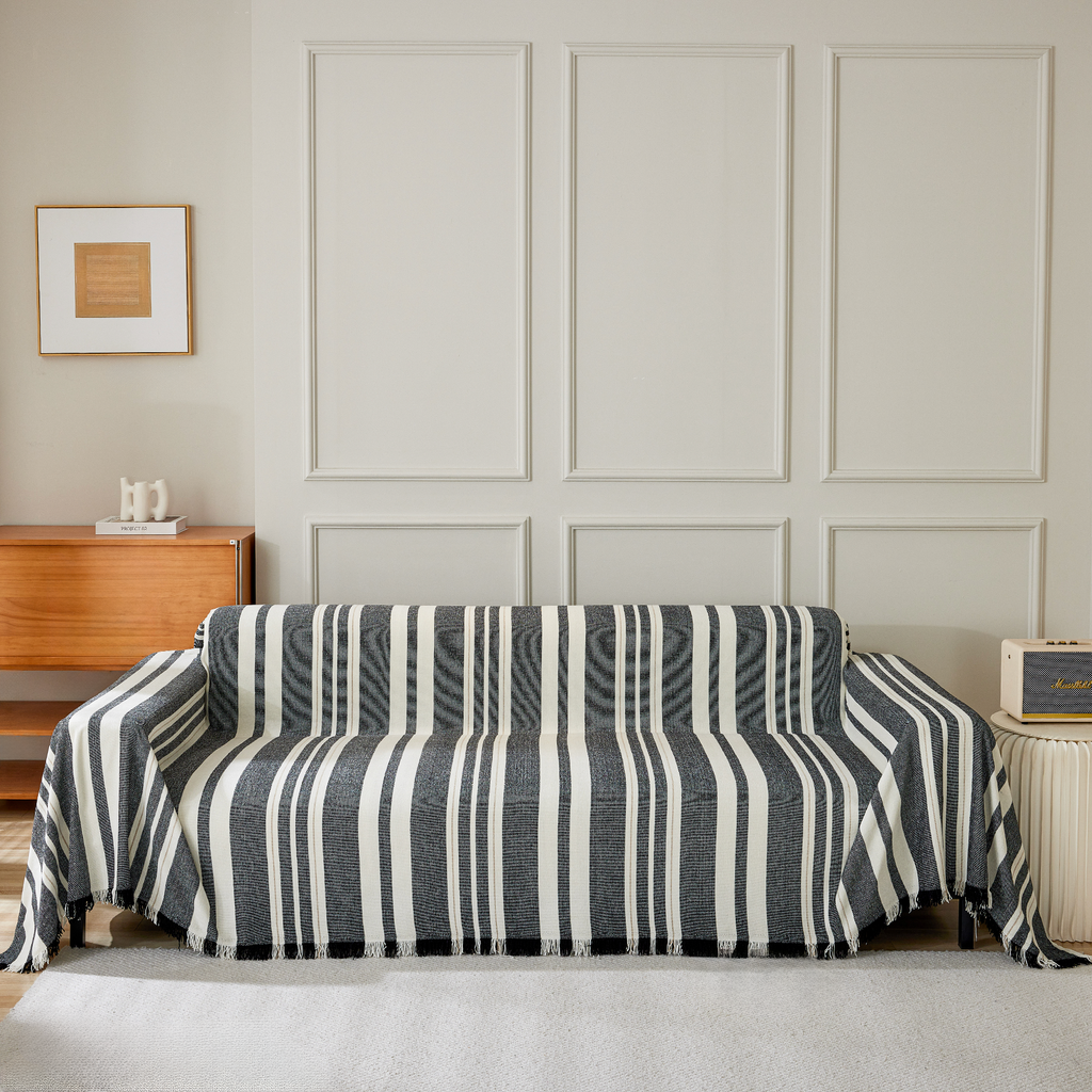 Classic Striped Chenille Sofa Cover in Soft Woven Fabric